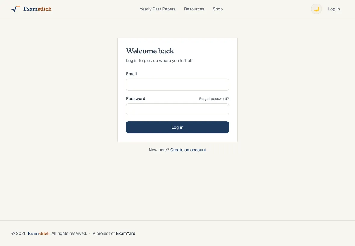 The Examstitch sign-in page
