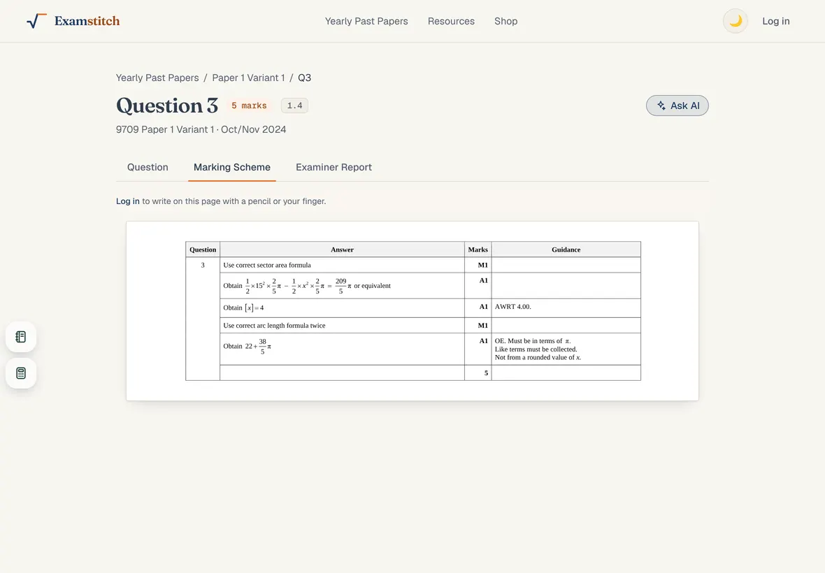 The marking scheme for that question, open beside it